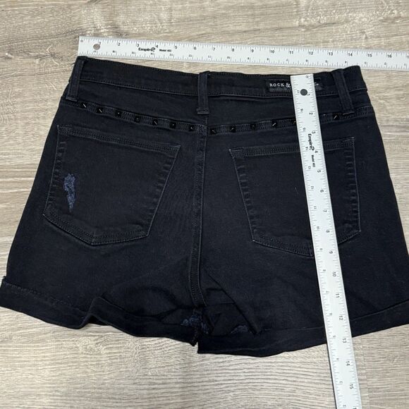 Rock & Republic Jean Shorts 6 Black Distressed Studded Festival Goth Grunge - Picture 6 of 9
